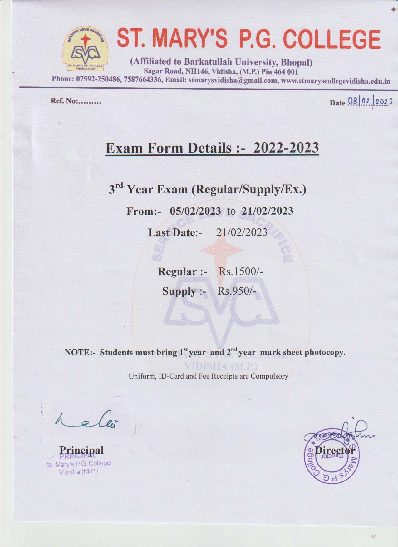 Notice for 3 year Exam Form 2022-23