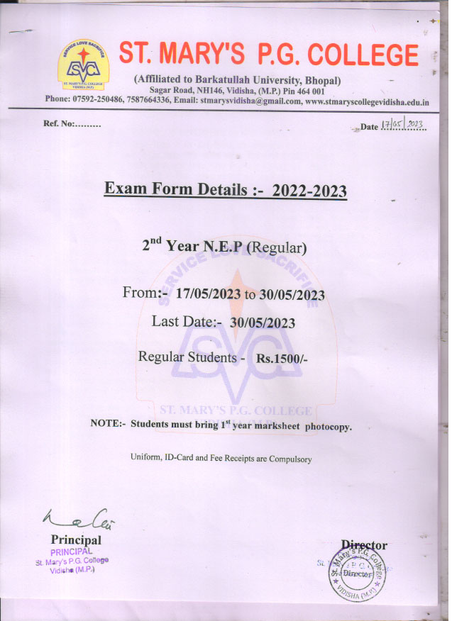  Notice for 2nd Year N.E.P Exam Form